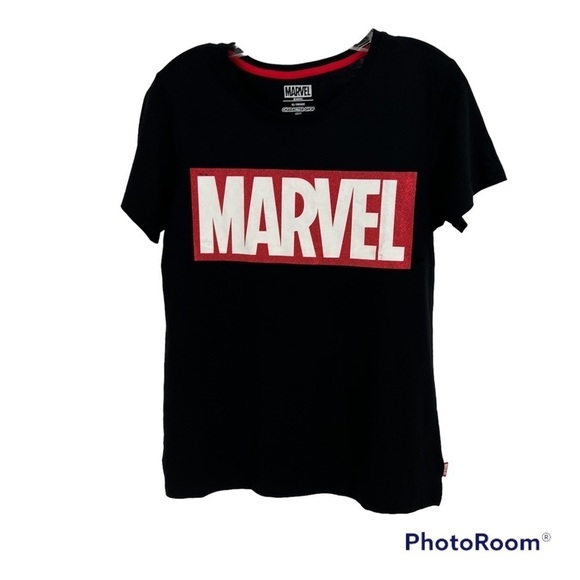 Marvel by Trends Character Shop Black Shirt with Red Sparkle Tee Shirt Size L - Picture 1 of 8